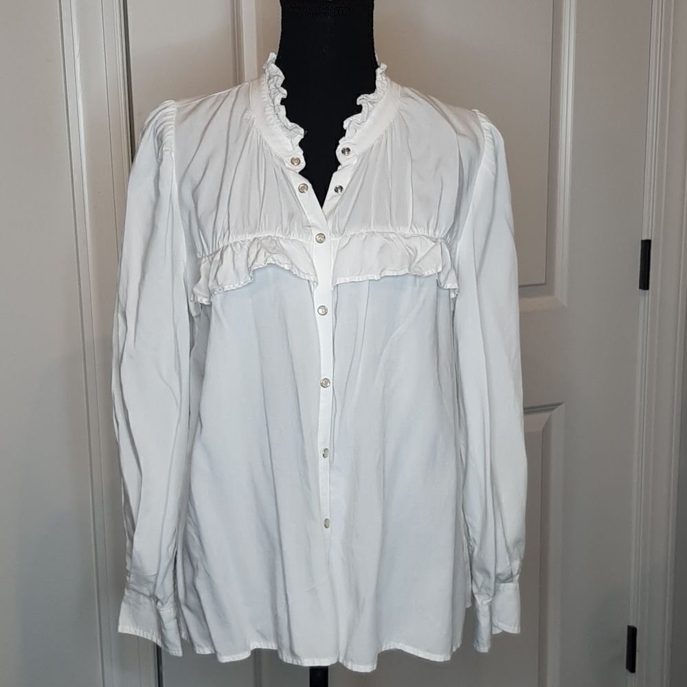 Dear John White Blouse with Pearl Buttons
